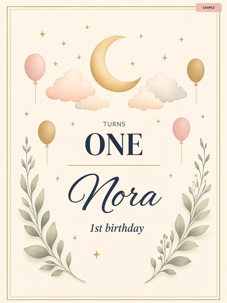 Personalized Turns One Birthday Print – preview