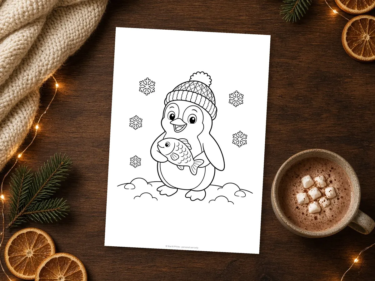 Happy Penguin Coloring Page – preview