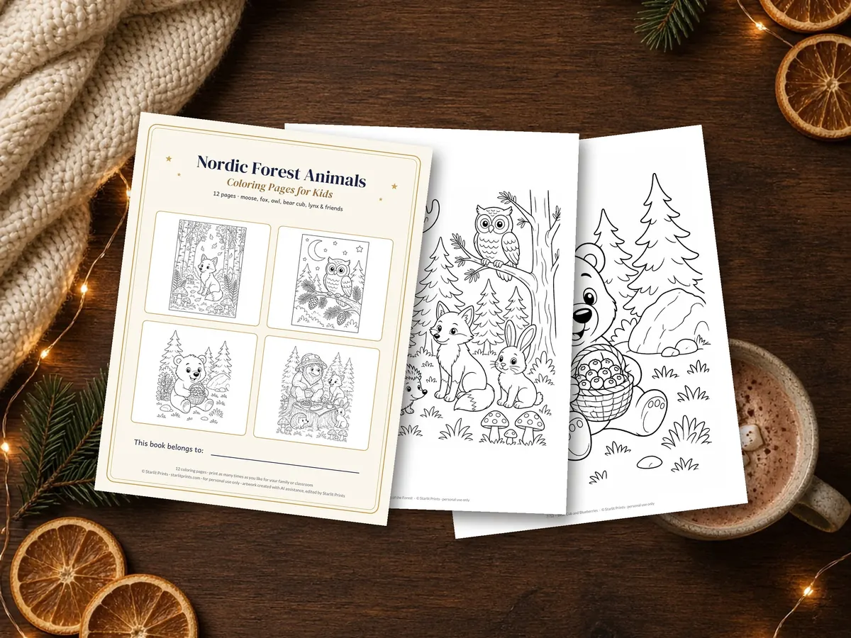 Nordic Forest Animals Coloring Pack – preview