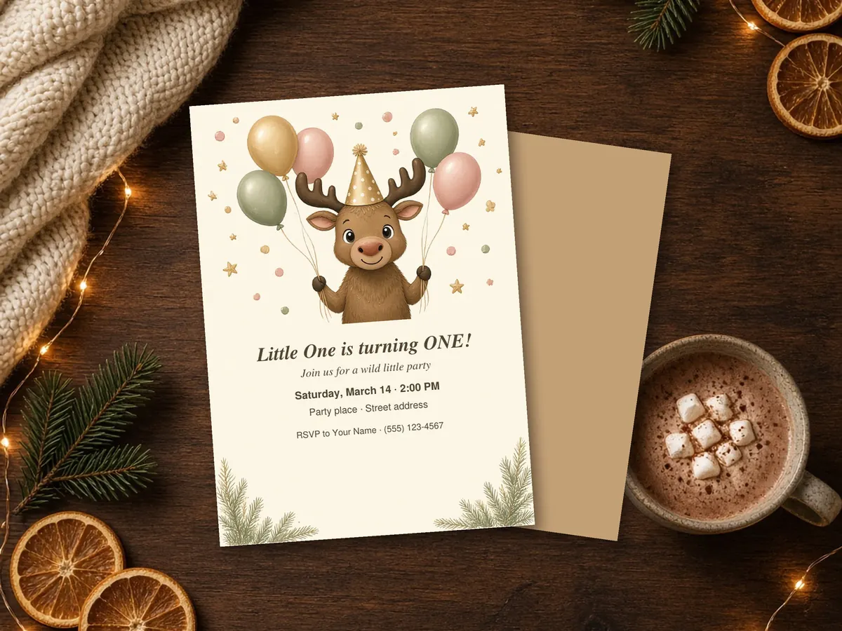 Moose Birthday Party Invitation – preview