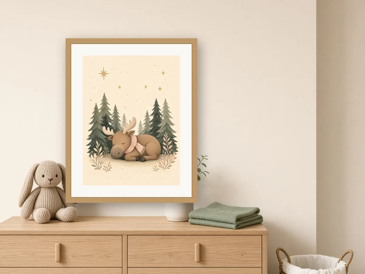 Sleepy Moose Nursery Poster – preview