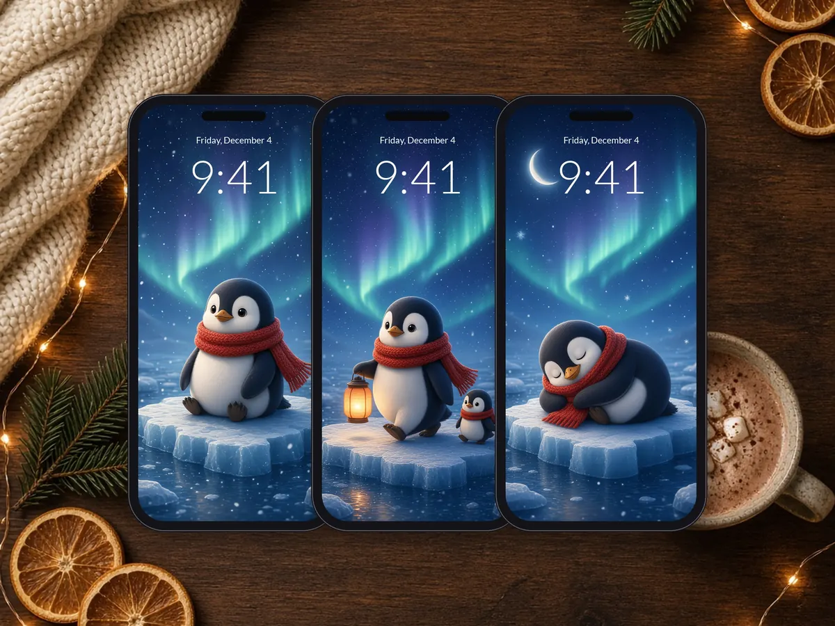 Little Penguin Aurora Wallpaper Set – preview