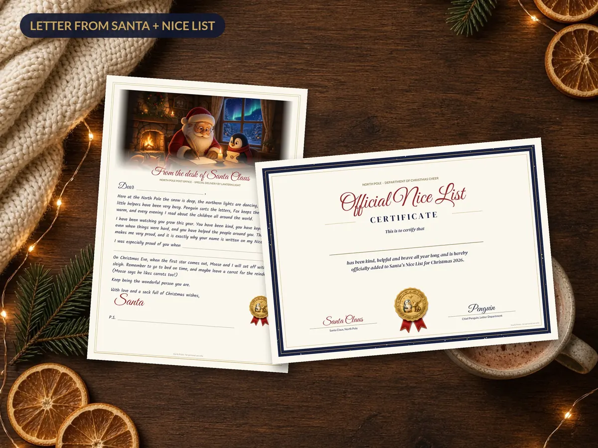 Letter from Santa + Nice List Certificate – preview